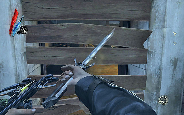 It's a good idea to eliminate both bandits, and it's best to do it as soon as they finish talking to the civilian - Exploring the area near the first Wall of Light - Mission 2 - High Overseer Campbell - Dishonored - Game Guide and Walkthrough