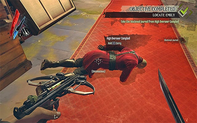 Summary: Regardless of your approach, you need to loot the Overseer's body to obtain his blackmail journal - Choosing how to eliminate the High Overseer Campbell - Mission 2 - High Overseer Campbell - Dishonored - Game Guide and Walkthrough