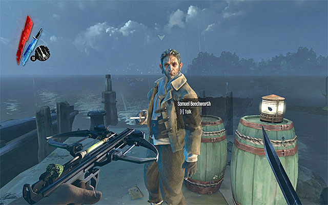 Look around for gold and approach Samuel to initiate a conversation - Meeting with Samuel - Mission 2 - High Overseer Campbell - Dishonored - Game Guide and Walkthrough