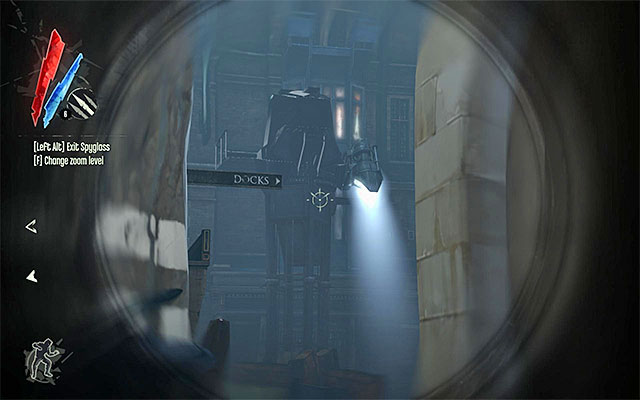 The second watchtower is located right behind the wall of light and it's best avoided if you've chosen to go through the side alleys - Getting past the second watchtower - Mission 3 - House of Pleasure - Dishonored - Game Guide and Walkthrough