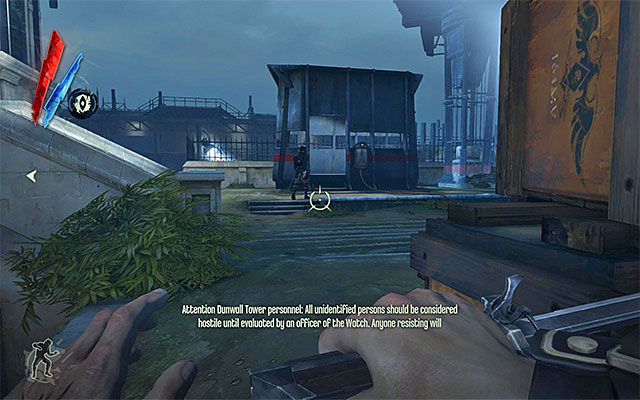 Notice that the small square in front of the Tower's main entrance is patrolled by several guards - Infiltrating the Dunwall Tower - Mission 6 - Return to the Tower - Dishonored - Game Guide and Walkthrough
