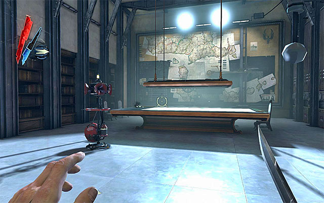 On the upper level of the location you are currently exploring there is Lord Regent, but he will be staying there as long as he was alarmed to your presence earlier, and excaped from his chambers on the Tower's second floor - Exploring Dunwall Tower's Roof - Mission 6 - Return to the Tower - Dishonored - Game Guide and Walkthrough