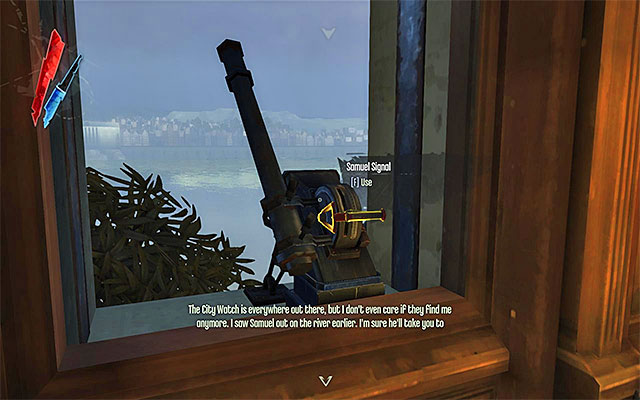 After the conversation ends, search around the room for Emily - Reaching the signal flare use site - Mission 8 - The Loyalists - Dishonored - Game Guide and Walkthrough