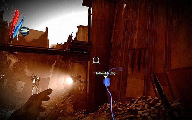 After you get sufficiently close to the wall of light, you need to use Blink (teleportation) to teleport to the balcony that is adjacent to the wall - Getting across the quarantine wall - Mission 7 - The Flooded District - Dishonored - Game Guide and Walkthrough