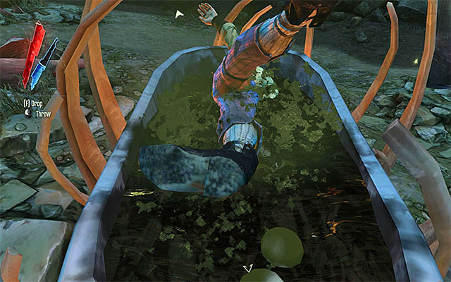 Approach the dead Slackjaw and lift the corpse - Obtaining the access key to the second part of the sewers - Mission 7 - The Flooded District - Dishonored - Game Guide and Walkthrough