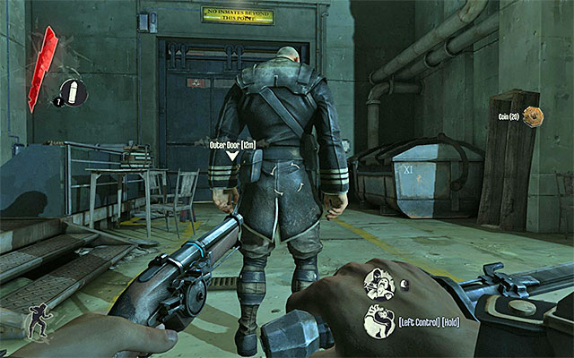 The other one of the guards is patrolling the upper balcony and the area near the wall you are trying to approach - Planting the explosive - Mission 1 - Dishonored - Dishonored - Game Guide and Walkthrough