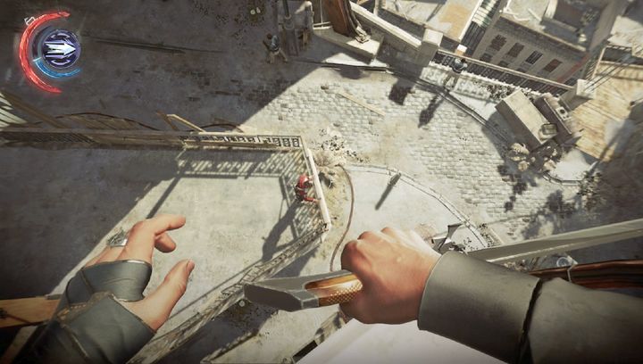 Take care of the guards below. - Gain access to Aramis Stiltons manor | Mission 6 - Mission 6 - Dust District - Dishonored 2 Game Guide