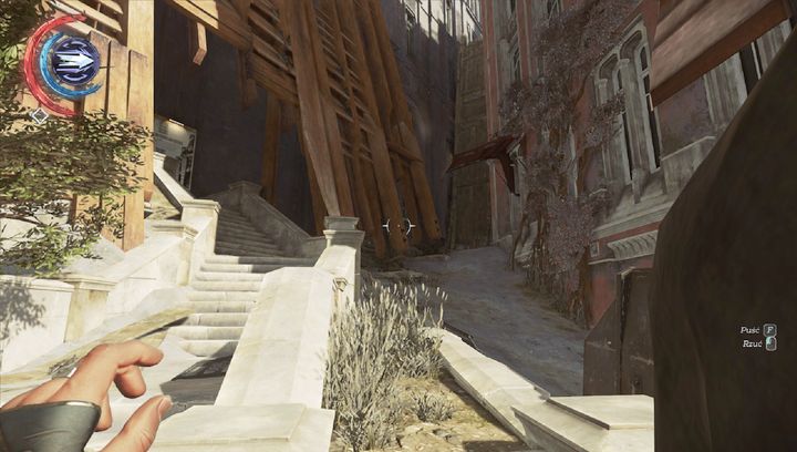 Use the stairs to continue in the direction of the outpost. - Get Overseer Byrnes body | Mission 6 - Mission 6 - Dust District - Dishonored 2 Game Guide