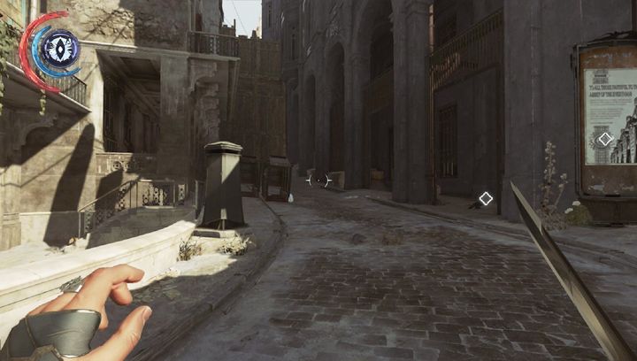 Alley on the left will lead you to Corvos childhood home. - Get Overseer Byrnes body | Mission 6 - Mission 6 - Dust District - Dishonored 2 Game Guide