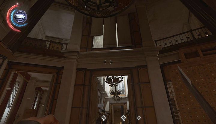 Jump on the balcony on the left. The location contains an audiograph and another painting. - Get Overseer Byrnes body | Mission 6 - Mission 6 - Dust District - Dishonored 2 Game Guide
