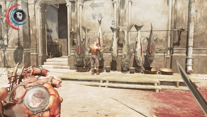 The entrance to the black market shop is marked with a special icon showing a pair of hands. - Locate the black market shop (optional) | Mission 2 - Mission 2 - Edge of the World - Dishonored 2 Game Guide