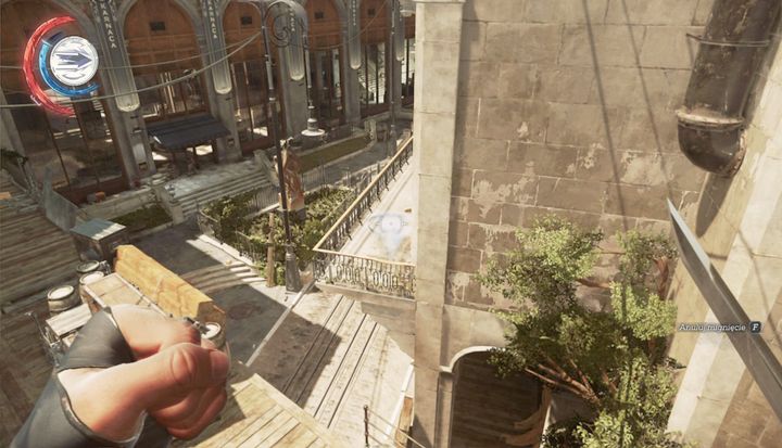 This balcony is the prefect place to plan your next move. - Get to the Addermire Institute | Mission 2 - Mission 2 - Edge of the World - Dishonored 2 Game Guide