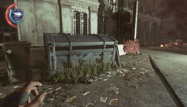 Treasures hidden in the trash and a beggar at the end of the road. - Enter the Carriage Station | Mission 4 - Mission 4 - The Clockwork Mansion - Dishonored 2 Game Guide