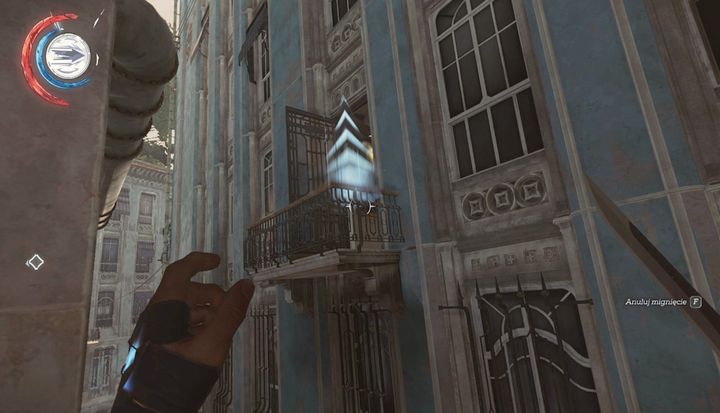 Lean out and jump onto the balcony. - Enter the Carriage Station | Mission 4 - Mission 4 - The Clockwork Mansion - Dishonored 2 Game Guide