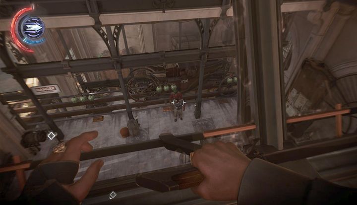 Wait for the enemies to split up and attack them. - Enter the Carriage Station | Mission 4 - Mission 4 - The Clockwork Mansion - Dishonored 2 Game Guide