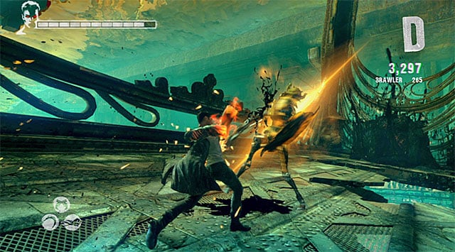 Move forward, what launches a cut scene and triggers first battle here - Getting to the prison - 7: Overturn - DMC: Devil May Cry - Game Guide and Walkthrough