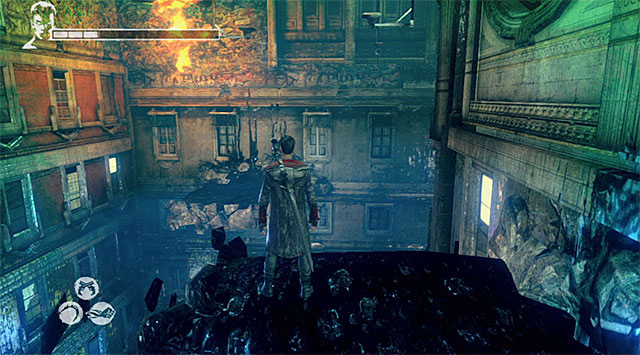 Use Angel Boost and get onto a next platform, turn left and use Demon Pull once again - Getting to the prison - 7: Overturn - DMC: Devil May Cry - Game Guide and Walkthrough