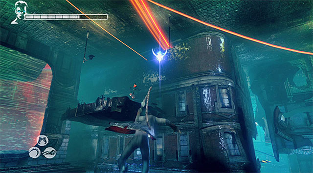 Turn right and use Angel Lift to catch a latch (screen above) - Going through the second part of prison - 7: Overturn - DMC: Devil May Cry - Game Guide and Walkthrough