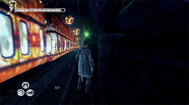 Jump into metro tunnel and move left where you find Lost Soul in the wall - Pursuit of harpies - part number two - 8: Eyeless - DMC: Devil May Cry - Game Guide and Walkthrough