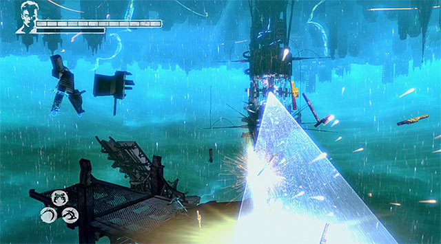 Start running to the left edge of the screen and when its possible use Angel Lift to grab a new latch - Getting to Bob Barbas - 10: Bad News - DMC: Devil May Cry - Game Guide and Walkthrough