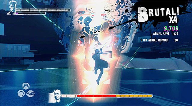 Now you have to repeat stated above actions, which are avoiding attacks and running on the arena to hit the red mark - Boss: Bob Barbas - first part of the battle - 10: Bad News - DMC: Devil May Cry - Game Guide and Walkthrough