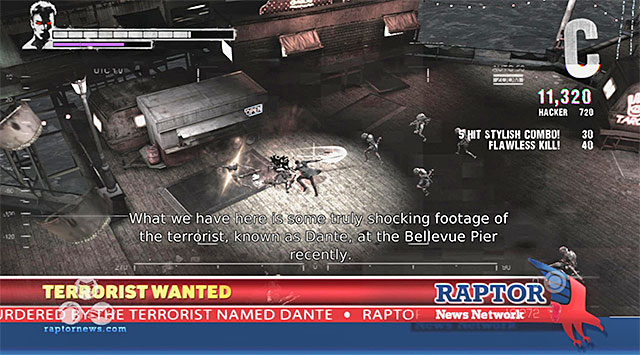 This scene is also untypical, because you fight when Bob Barbas make a TV broadcast - Battle with the first group of monsters - 10: Bad News - DMC: Devil May Cry - Game Guide and Walkthrough