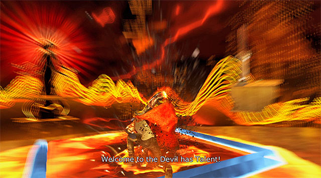 Stand on a big plate - Getting to the place where the first round takes place - 13: Devils Dalliance - DMC: Devil May Cry - Game Guide and Walkthrough