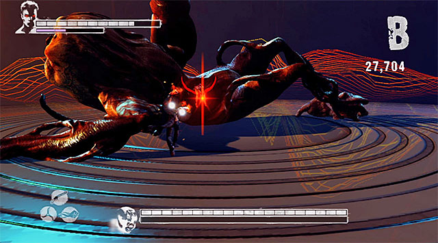 Your goal is to eliminate a lower health bar - Boss: Mundus Spawn - 14: Last Dance - DMC: Devil May Cry - Game Guide and Walkthrough