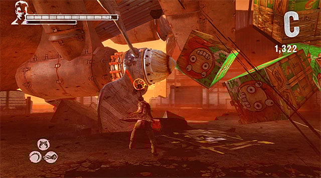 Use Angel Boost to reach allies car - Going through docks - 15: The Trade - DMC: Devil May Cry - Game Guide and Walkthrough