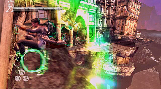 Be ready to catch Boost Ring with Angel Lift and bounce from it pressing a jump button - Reaching Mundus tower - 16: The Plan - DMC: Devil May Cry - Game Guide and Walkthrough