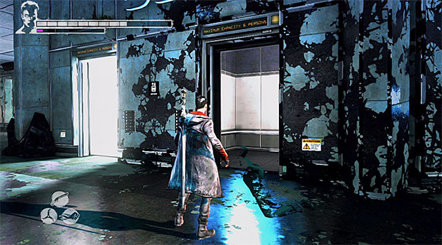 Now you can go to the elevator (screen above) and wait until it takes you on the 105th floor - Exploring the 87th floor - 16: The Plan - DMC: Devil May Cry - Game Guide and Walkthrough