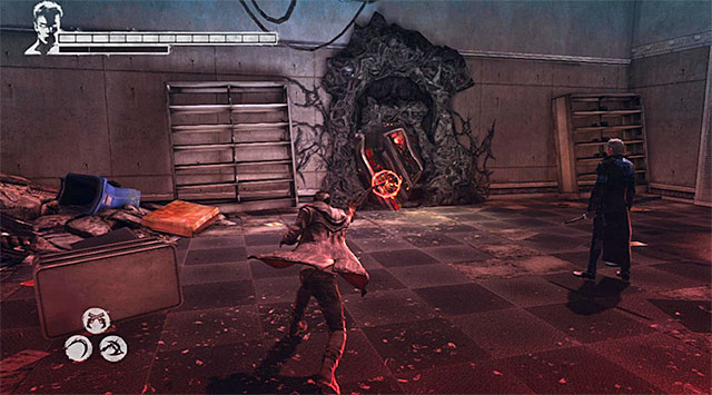 Now you start going through one of buildings - Getting to the place of duel with Mundus - 19: Face of the Demon - DMC: Devil May Cry - Game Guide and Walkthrough