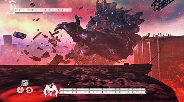 The first part of an encounter with Mundus is the longest one, in which you have to eliminate two bars of health - Boss: Mundus - first part of an encounter - 19: Face of the Demon - DMC: Devil May Cry - Game Guide and Walkthrough