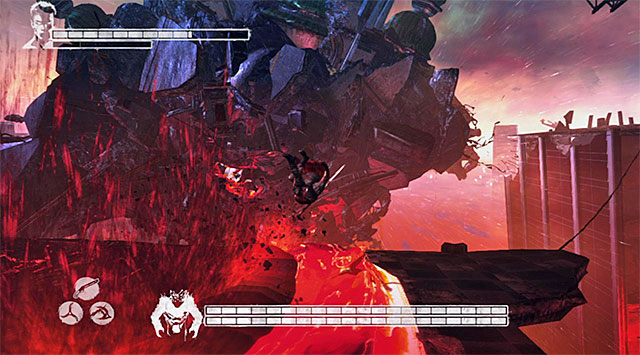 Another variety is a simultaneous blow of two fists in the roof - Boss: Mundus - first part of an encounter - 19: Face of the Demon - DMC: Devil May Cry - Game Guide and Walkthrough