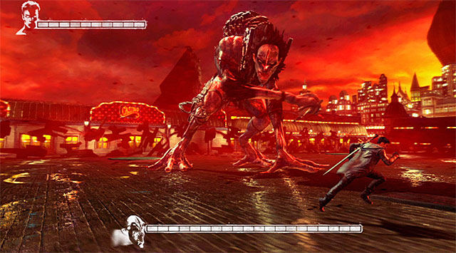 Hunter isnt a difficult boss, but you may want to spare a moment for learning his attacks - Boss: Hunter - 1: Found - DMC: Devil May Cry - Game Guide and Walkthrough