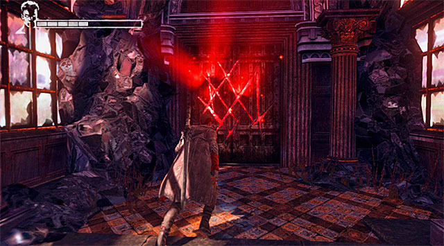 Jump on the platform and then on a shelf - Exploring the second part of the mansion - 2: Home Truths - DMC: Devil May Cry - Game Guide and Walkthrough