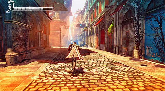 After a battle look around for interactive items, ignoring secrets on upper levels for now - Destroying the second camera - 4: Under Watch - DMC: Devil May Cry - Game Guide and Walkthrough