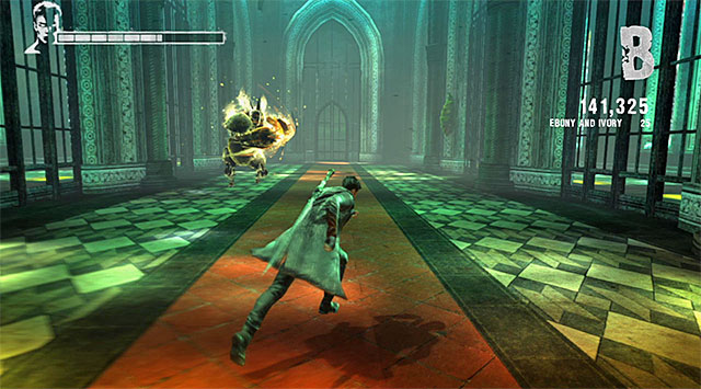 The last, fourth part is a duel with an obese enemy, Tyrant - Getting out of the cathedral - 4: Under Watch - DMC: Devil May Cry - Game Guide and Walkthrough