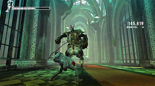 Its best to attack him after every unsuccessful charge, aiming at his back - Getting out of the cathedral - 4: Under Watch - DMC: Devil May Cry - Game Guide and Walkthrough