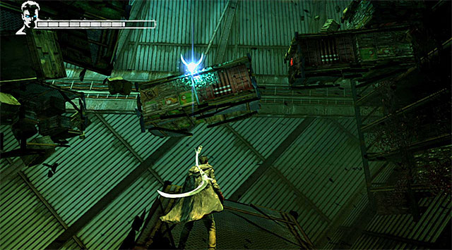 After landing jump onto levitating shelves - Going through the second warehouse - 5: Virility - DMC: Devil May Cry - Game Guide and Walkthrough