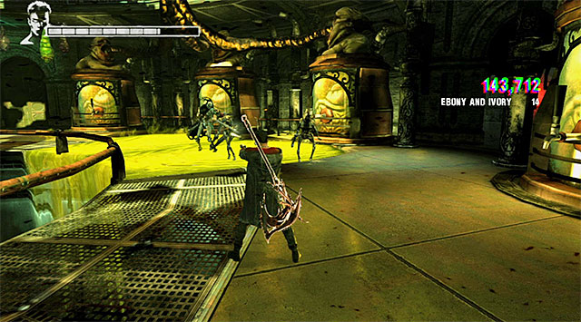 During this battle watch out for appearing spots of acid - Main battle in the mixing room - 5: Virility - DMC: Devil May Cry - Game Guide and Walkthrough