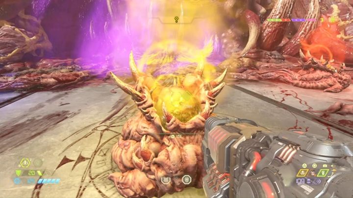 With the yellow key in your possession, return to the room with gore and go through the yellow gate - Doom Eternal: Super Gore Nest walkthrough - Levels walkthrough - Doom Eternal Guide
