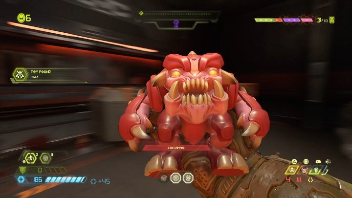 To get this toy you have to jump into a hole in the floor, then smash the wall, and then jump to the upper floor - Doom Eternal: Mars Core secrets maps and location - Collectibles and secrets - Doom Eternal Guide