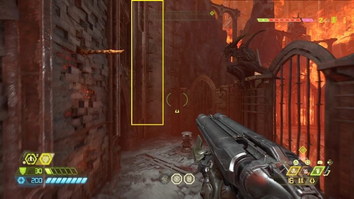 In order to get an extra life, you first need to jump to the correct level, using protruding spikes - Doom Eternal: Nekravol 1 secrets maps and location - Collectibles and secrets - Doom Eternal Guide