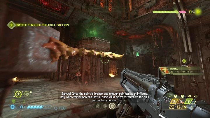 To get it, you must jump on the green shelf and jump to the place with life - Doom Eternal: Nekravol 1 secrets maps and location - Collectibles and secrets - Doom Eternal Guide