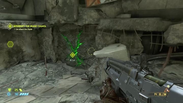 Enter the destroyed building and get another weapon upgrade - Doom Eternal: Hell on Earth walkthrough - Levels walkthrough - Doom Eternal Guide