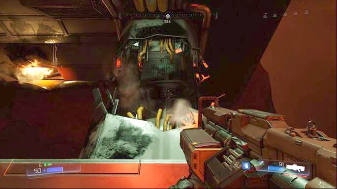 Keep going higher until you reach a wide gap - Doom: Destroyed Argent Facility Walkthrough - Doom: Walkthrough - Doom Game Guide & Walkthrough