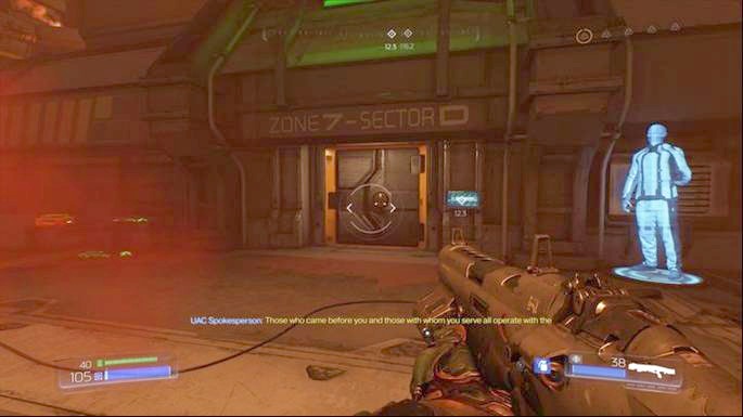 Go towards the door marked on the radar - Doom: Destroyed Argent Facility Walkthrough - Doom: Walkthrough - Doom Game Guide & Walkthrough