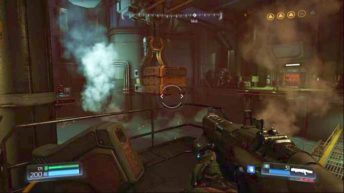 Use the computer ahead of the yellow door once the battle is over - Doom: Destroyed Argent Facility Walkthrough - Doom: Walkthrough - Doom Game Guide & Walkthrough