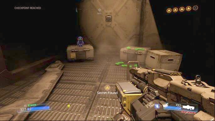 Behind the corner you will find the second collectible (Patriotguy) - Doom: Destroyed Argent Facility Walkthrough - Doom: Walkthrough - Doom Game Guide & Walkthrough